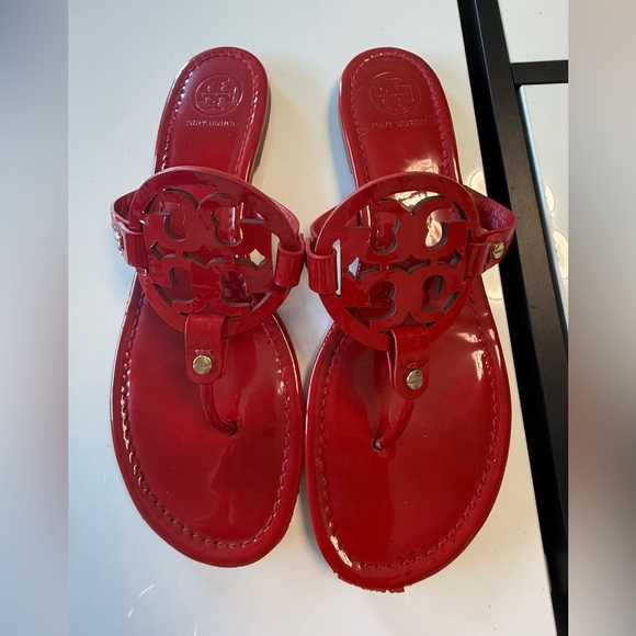 Tory Burch Miller Patent Leather Sandals - Poppy Red - Size 10.5M - Picture 2 of 10